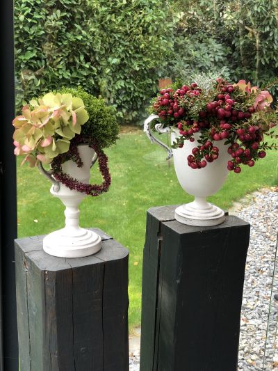 Blumenpokal Blumengestaltung Dekor Hortensie Erika